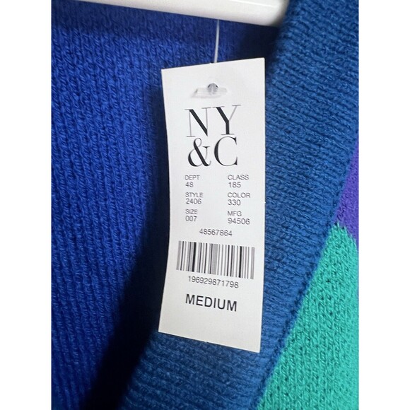 New York & Company Color Block Women's Sweater Cardigan M Medium Blue Green - Picture 9 of 9